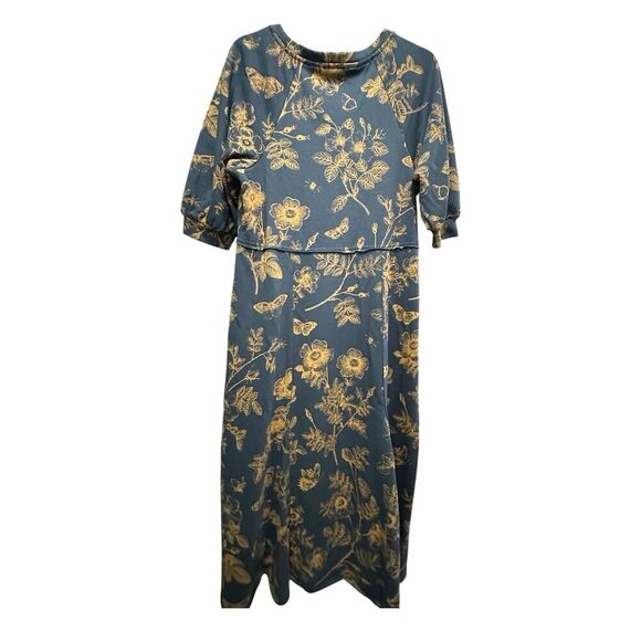 Umgee Stardust Gardens Dress Blue Yellow Print Size M 3/4 Sleeve Casual - Picture 2 of 6